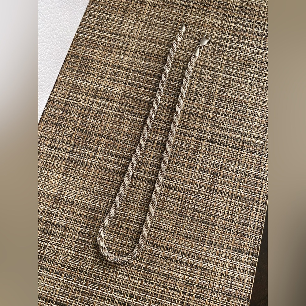 Sterling Silver Men's Rope Chain Necklace - Silver - Picture 10 of 16